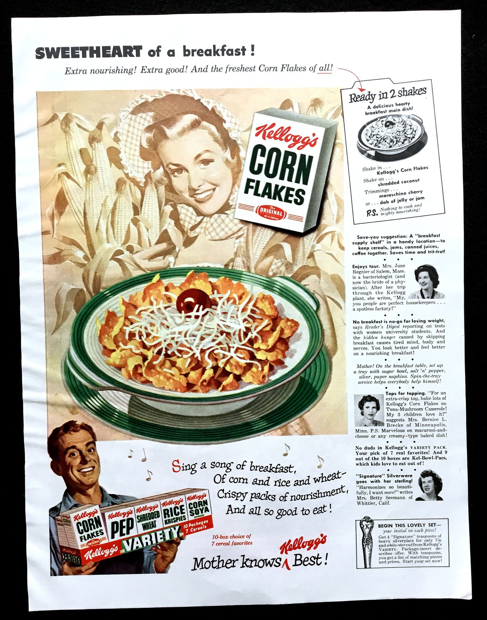1950 Kellogg's Corn Flakes Ad, Vintage Magazine Print - Etsy
