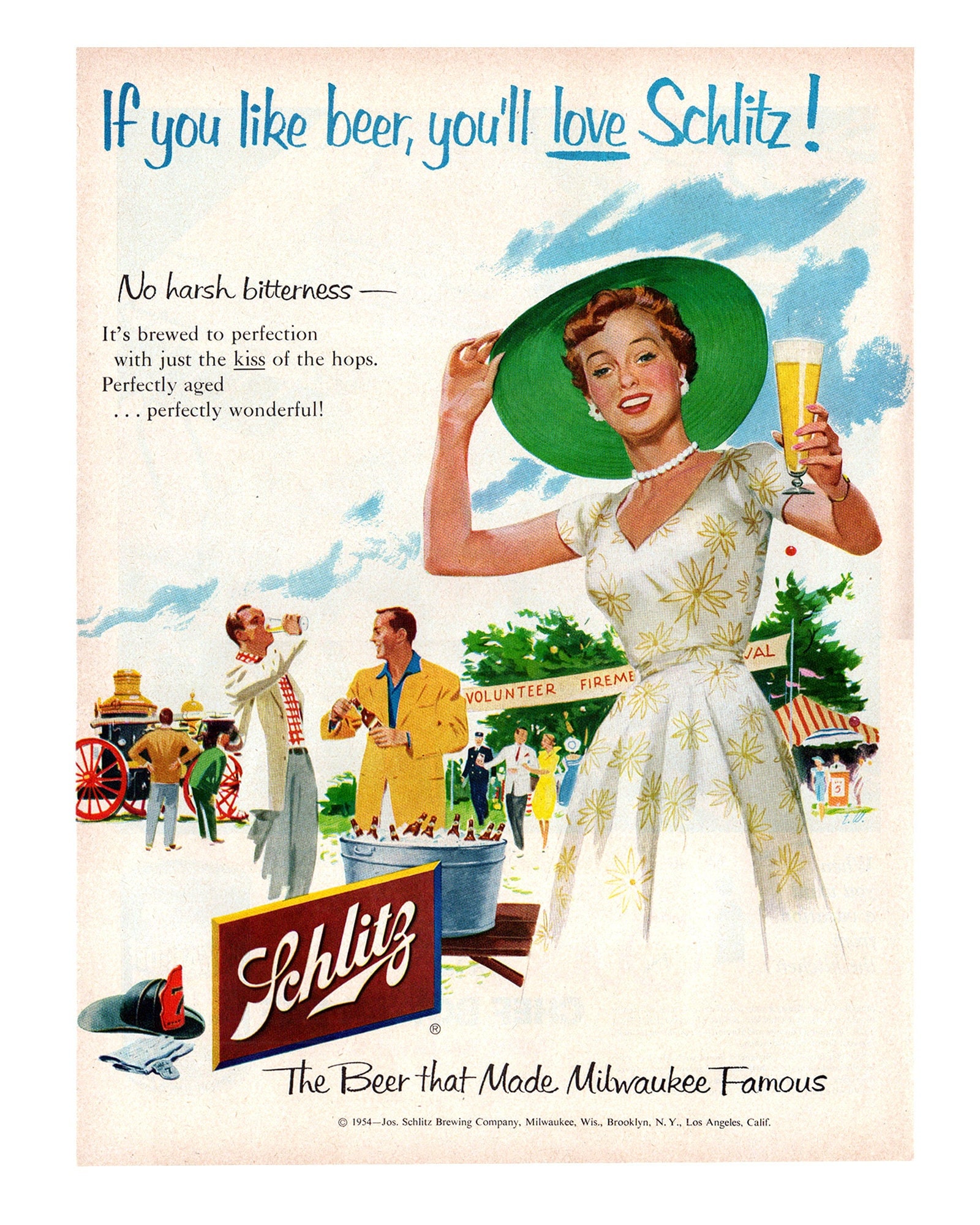 1954 Schlitz Beer Ad, Mid-century Advertising Art, August Life