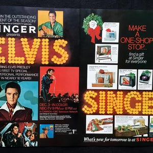 Pubblicità d'epoca del 1968 del cantante Elvis Presley, grafica pubblicitaria, annuncio su rivista, annuncio stampato, speciale televisivo su Elvis, pubblicità, ottima da incorniciare.
