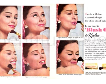 1963 Revlon Blush Vintage Ad, Advertising Art, Make-Up, Magazine Ad, Advertisement, Great to Frame.