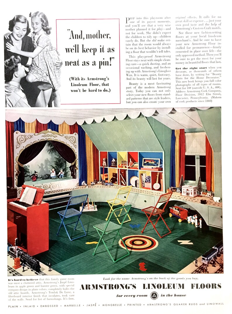 1939 Armstrong Linoleum Floors Vintage Magazine Ad - Etsy Israel