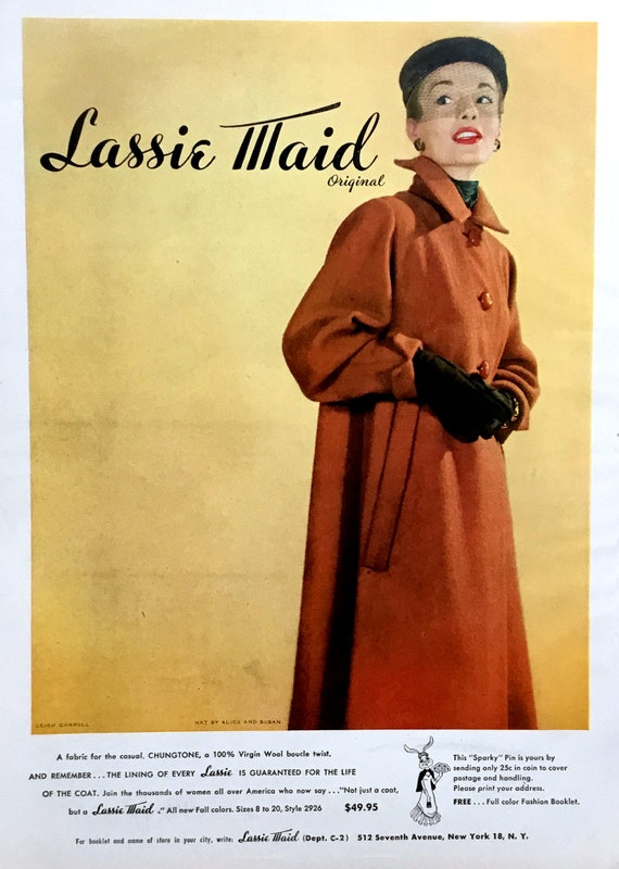 1950 Lassie Maid Coat Vintage Ad, Advertising Art, 1950's Fashion