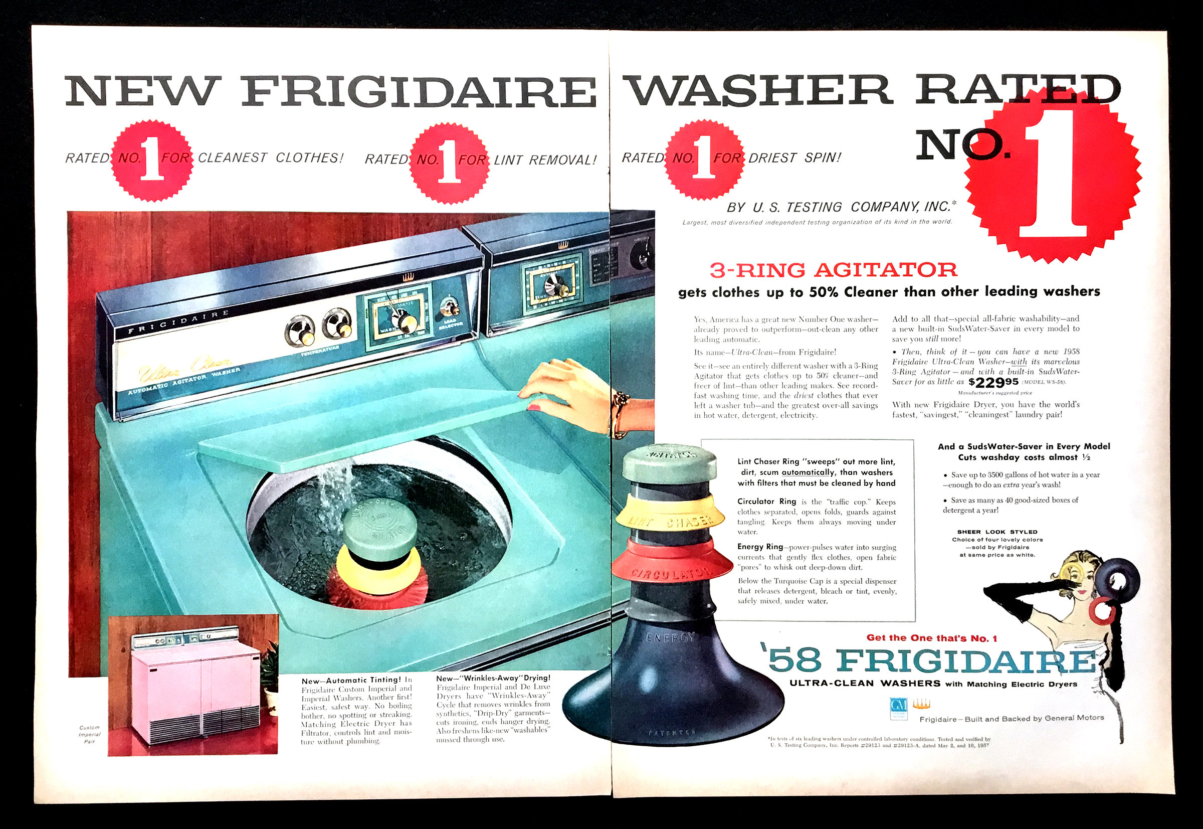 1958 Frigidaire Washer Vintage Ad, Advertising Art, Magazine Ad