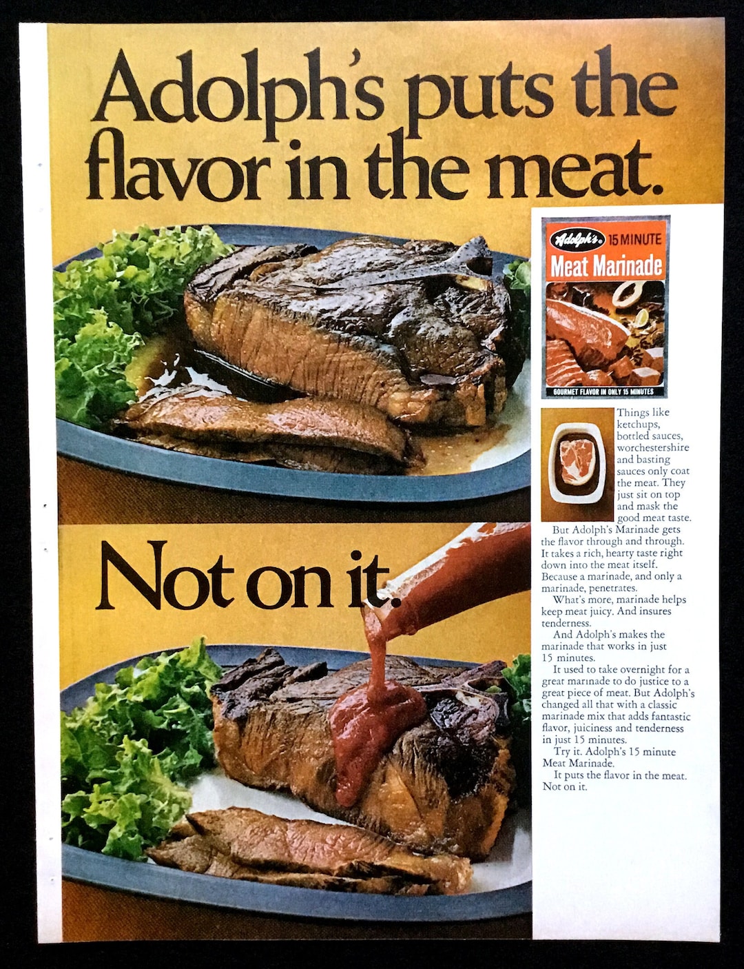 1969 Adolph's Meat Marinade Vintage Ad, Advertising Art, Magazine