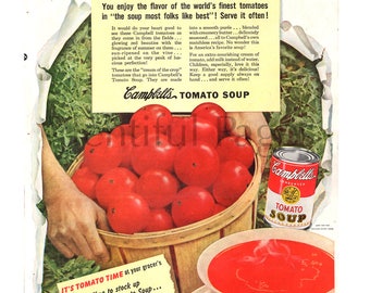1949 Campbell's Tomato Soup Ad, Vintage Kitchen Illustration