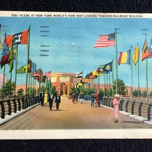 1939 New York World&#39;s Fair Vintage Postcard, Collectible Postcard, Vintage Souvenir, Railroad Building, Great for Framing.