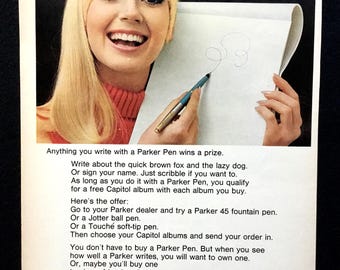 1967 Parker Pens Vintage Magazine Ad, Advertising Art, 1960's Fashion.
