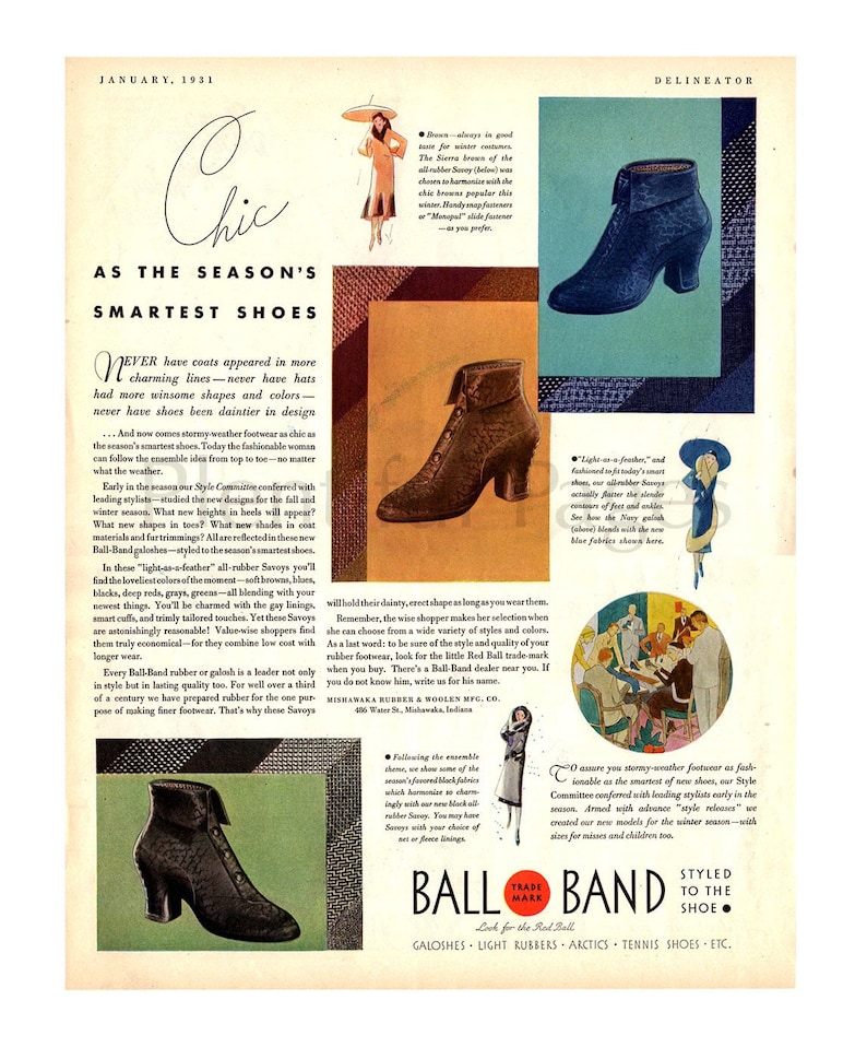 1931 Ball Band Shoes Vintage Ad, 1930's Fashion, Retro Fashion, 1930's Shoes & Boots, Advertising Art, Retro Ad, Vintage Fashion. image 1