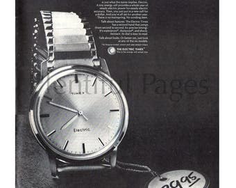 1966 Timex Watch Vintage Ad, Electric Watch, Advertising Art, Men's Watch, 1960's Men's Fashion, 1960's Timex, Great for Framing o Collage.