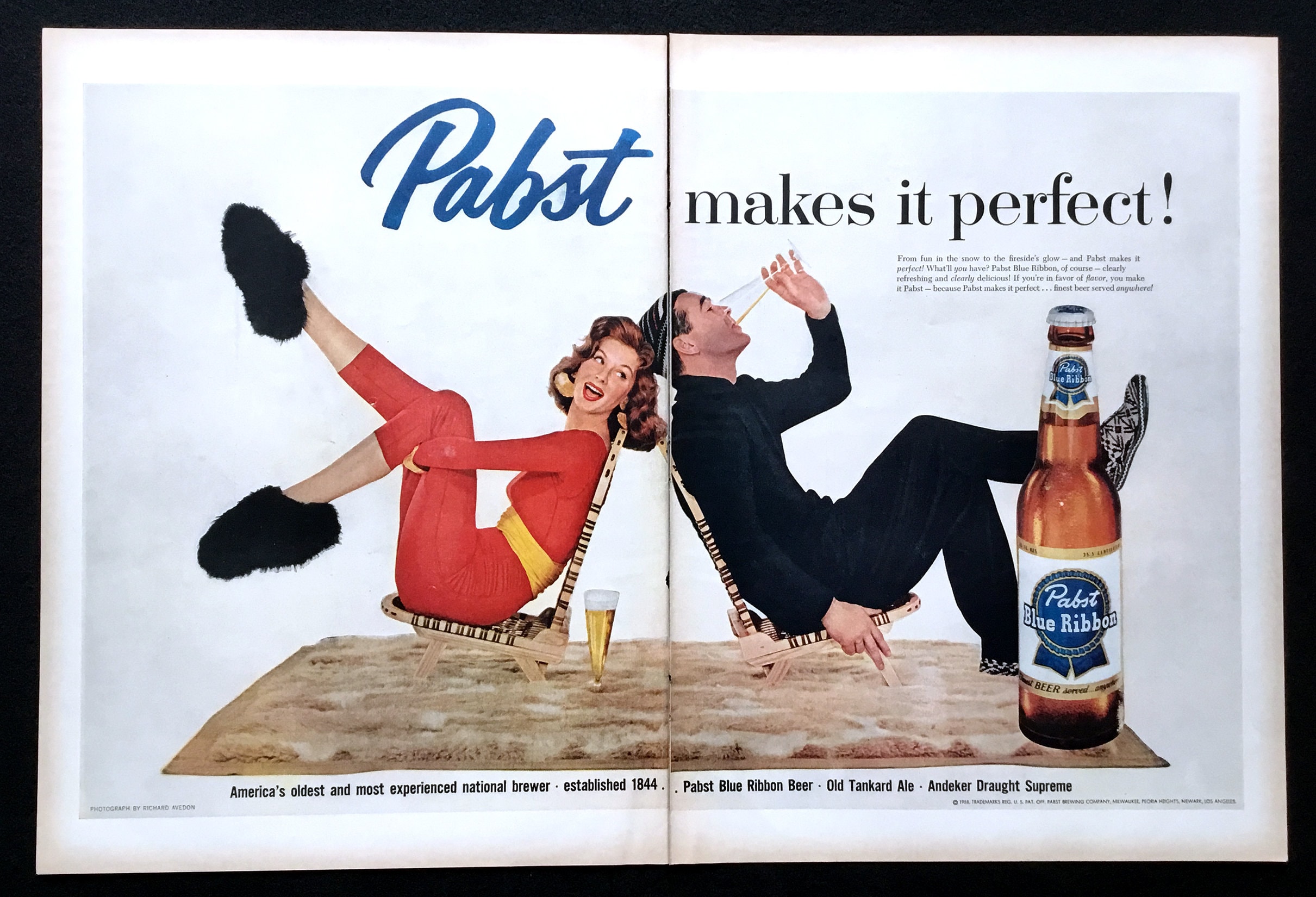 1958 Pabst Blue Ribbon Beer Vintage Ad, Advertising Art, Richard