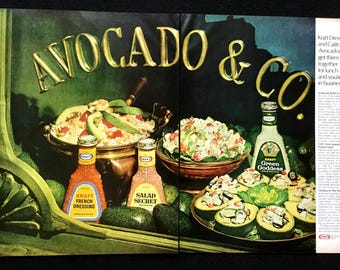 1968 Kraft Salad Dressing Avocado Ad, Vintage Kitchen Decor