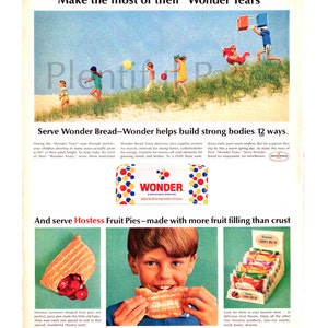 1966 Wonder Bread & Hostess Fruit Pies Vintage Ad, 1960's Dessert, 1960's Wonder Bread, 1960's Kids, Advertising Art, 1960's Fashion. image 1