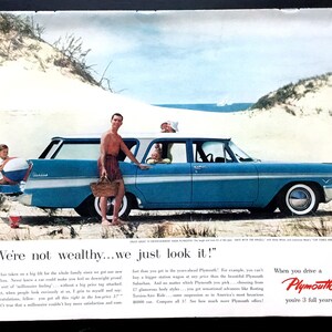 1957 Plymouth Station Wagon Vintage Ad, Advertising Art, Magazine Ad, Print Ad, Beach, Advertisement, Great to Frame.