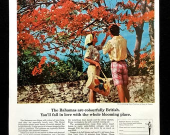 1966 Bahama's ministerie van toerisme vintage tijdschriftadvertentie, reclamekunst, reisadvertentie.
