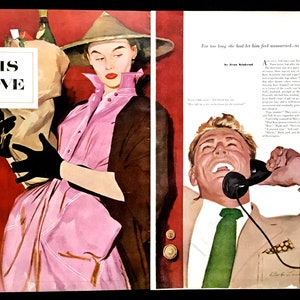1950&#39;s Vintage Magazine Illustration, Story Art, 1950&#39;s Fashion, Retro Illustration, Magazine Art, Great to Frame.