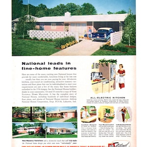 1950&#39;s National Homes Vintage Ad, Advertising Art, Magazine Ad, 1950&#39;s Homes, Advertisement, Great to Frame.