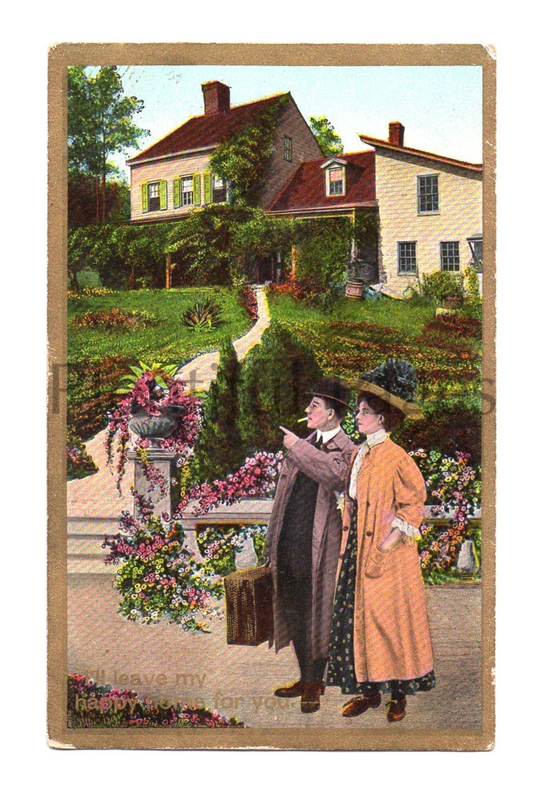 1909 Vintage Postcard, Victorian Couple, Collectible Postcard, Antique Postcard, Early 1900's Fashion, Early 1900's Home, Great for Framing. image 1