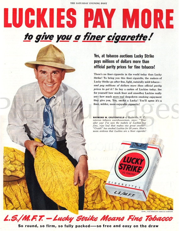 1947年 Lucky Strike ヴィンテージ広告 額装 USA雑誌 当時物 ラッキーストライク イラストポスター 複製 ポスター B5額入り