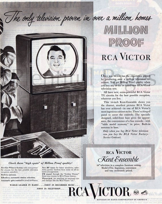 1950 RCA Victor Vintage Ad, RCA Victor TV, 1950's Television