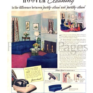 1940 Hoover Vintage Ad, Werbekunst, Staubsauger, Magazin Ad, 1940 Dekor, ideal zu Rahmen.