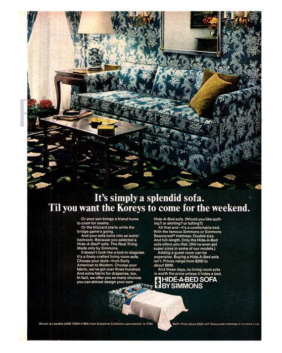 1968 Hide-a-bed Sofa by Simmons Vintage Ad Advertising Art - Etsy ...