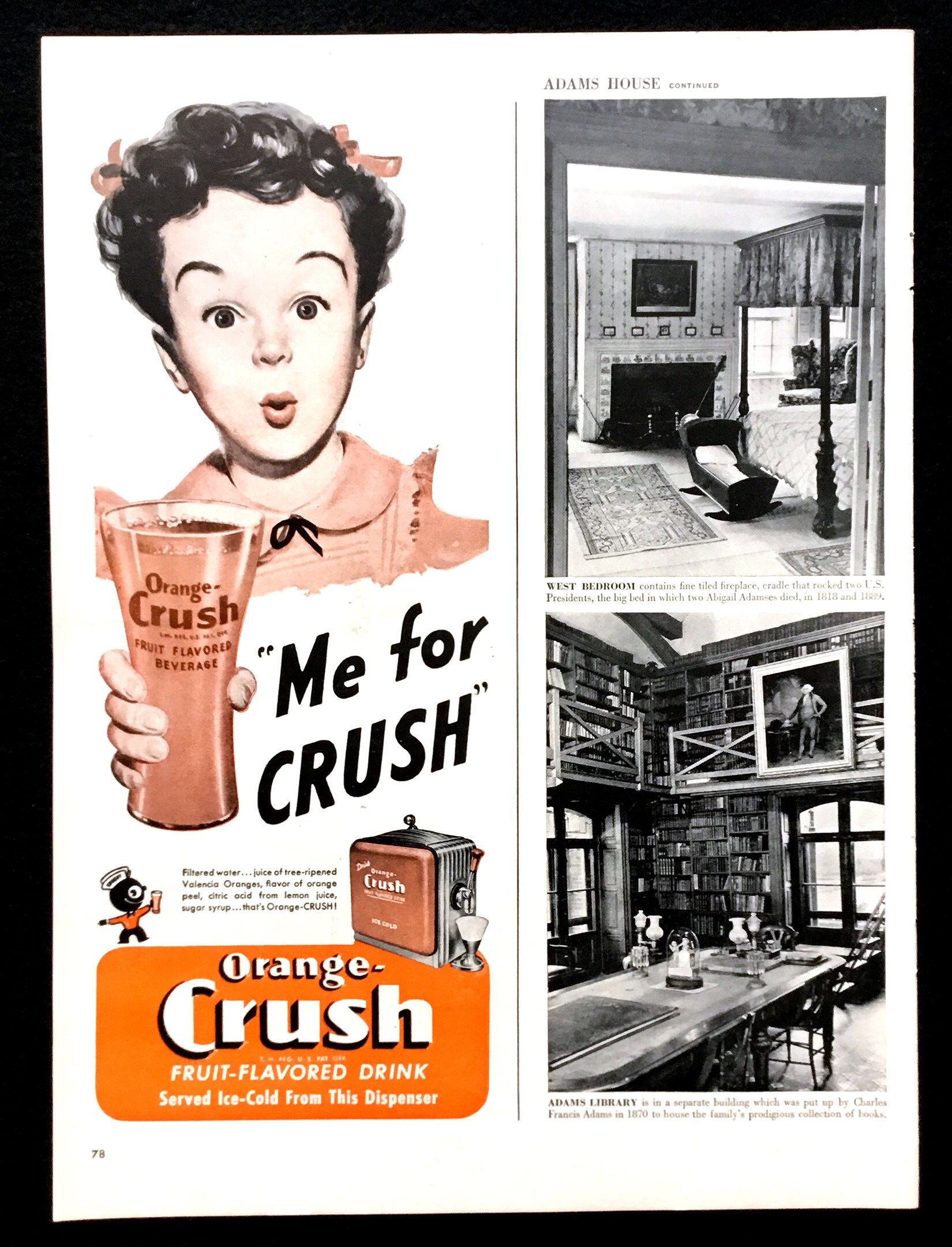 1947 Orange Crush Vintage Ad, Advertising Art, Magazine Ad, Soda