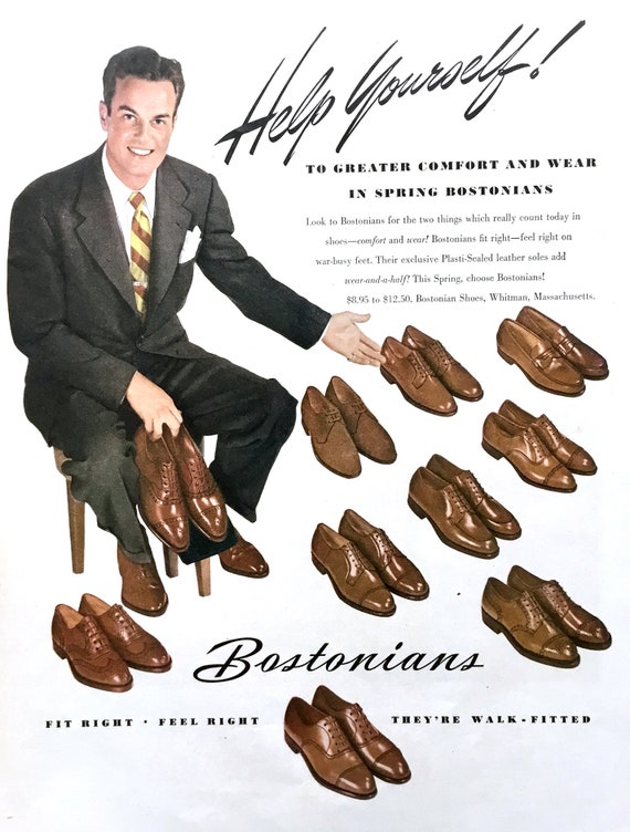 1945 Anuncio vintage de zapatos bostonianos, arte publicitario, zapatos de  hombre, anuncio impreso, anuncio de revista, anuncio, ideal para