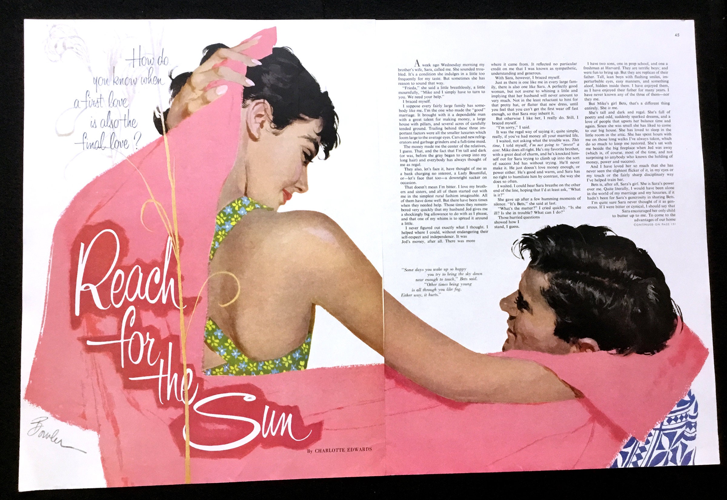 1950er Vintage Magazin Illustration, Story Art, Magazin Kunst, Liebesgeschichte, 1950er Mode, großartig zum Einrahmen.