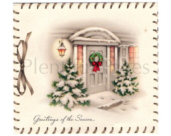 Carte de Noël vintage des années 40, illustration de guirlande