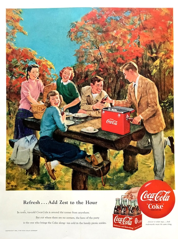1950s Coca-cola Picnic Ad, Vintage Magazine Print (10.5x14) - Etsy