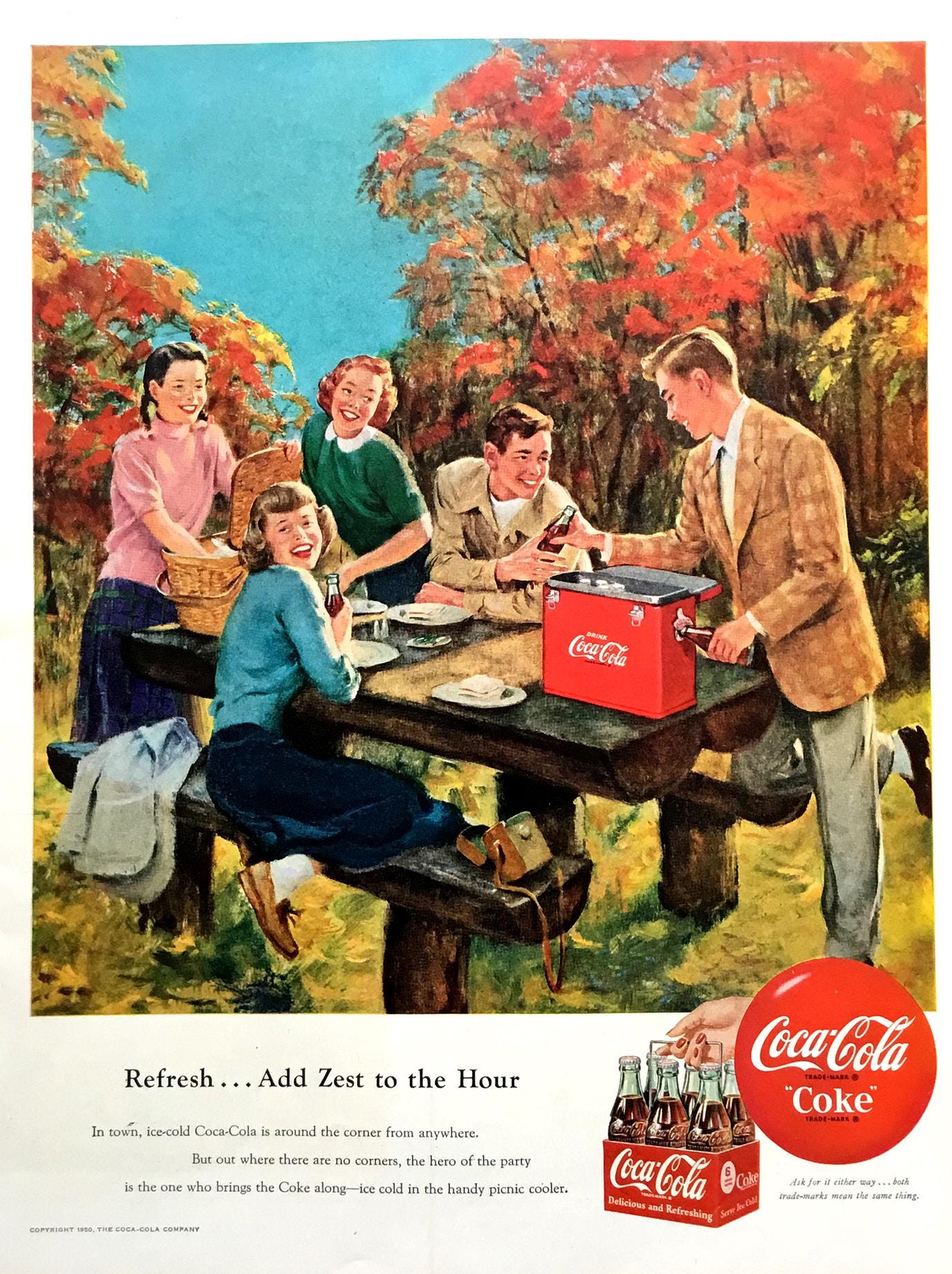 1950s Coca-cola Picnic Ad, Vintage Magazine Print (10.5x14) - Etsy