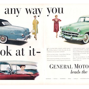 1954 General Motors Vintage Werbung, Werbekunst, Chevrolet, MagazinAnzeige, Werbung, Pontiac, Toll zum Einrahmen.