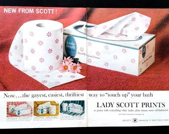 1965 Lady Scott Prints Vintage Magazine Ad, Bath Decor