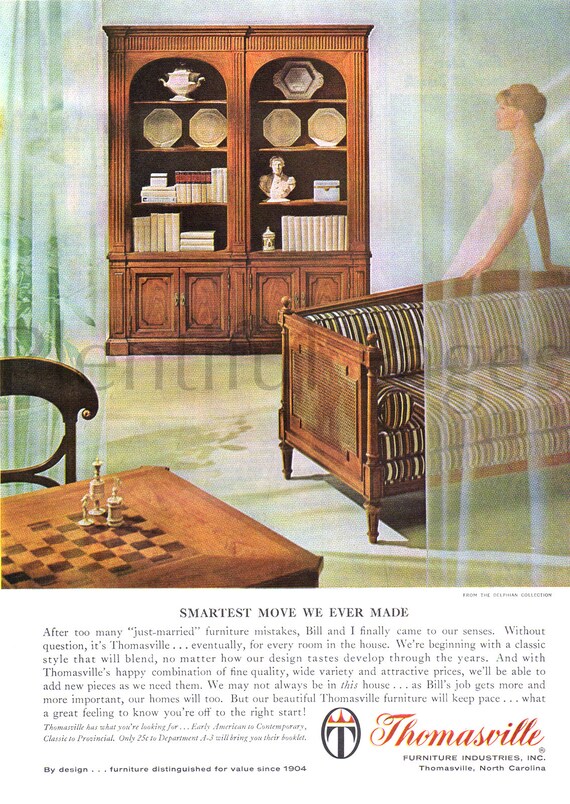 1960 S Thomasville Furniture Vintage Ad Advertising Art 1960 S Thomasville Furniture Vintage Ad, Thomasville Furniture Value