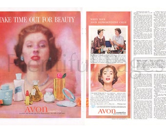 1955 Avon Cosmetics Vintage Ad, 1950&#39;s Avon, Advertising Art, Avon Lady, 1950&#39;s Make-Up, Vintage Beauty Ad, 1950&#39;s Fashion, Great to Frame.
