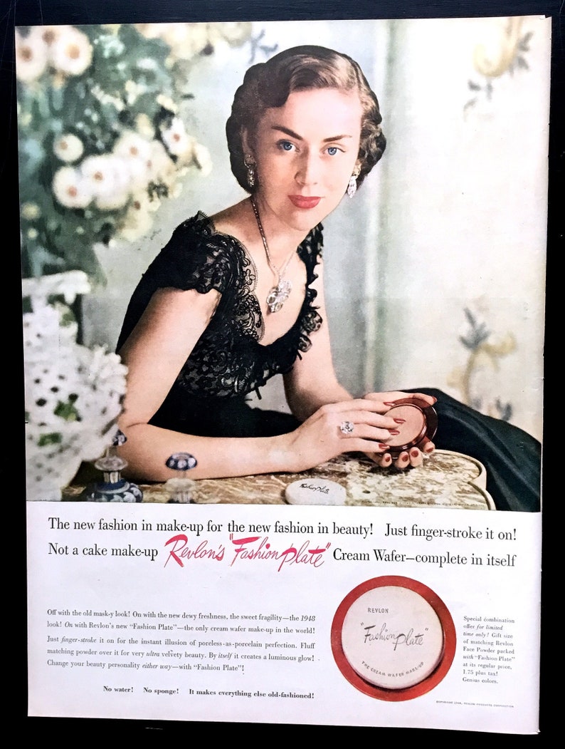 1948 Revlon Make-Up Vintage Ad, Advertising Art, 1940's Fashion, Magazine Ad, Print Ad, Advertisement, Great to Frame. image 1