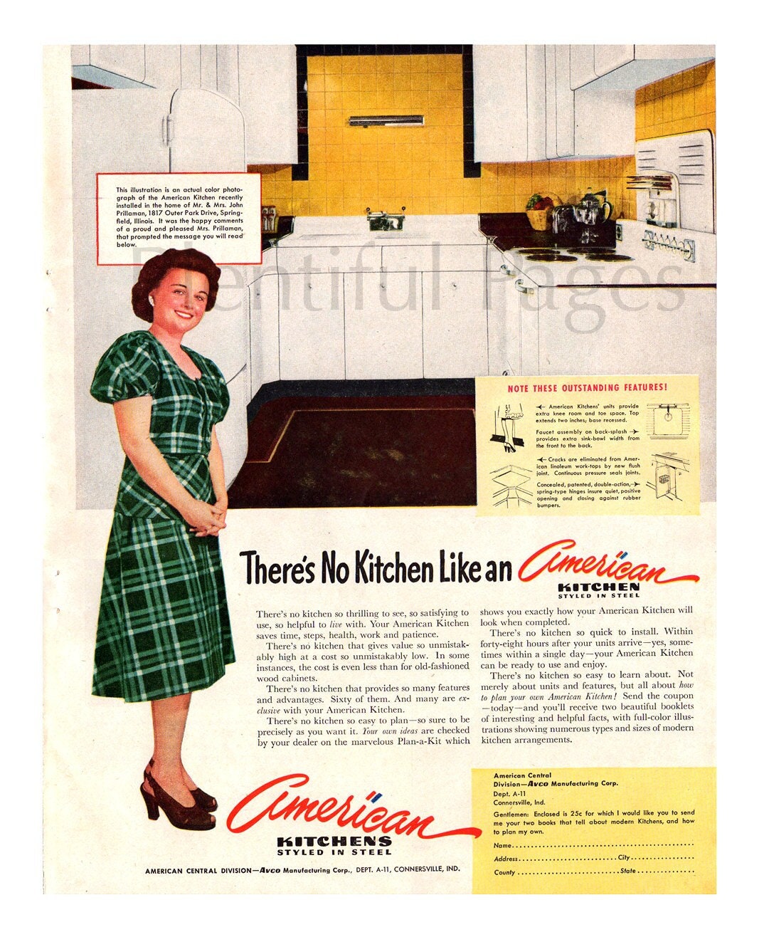 1947 American Kitchens Vintage Ad 1940s Housewife