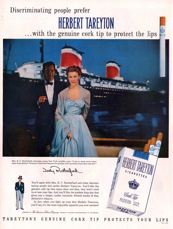 1954 Herbert Tareyton Cigarette Ad, Cruise Ship Art Print