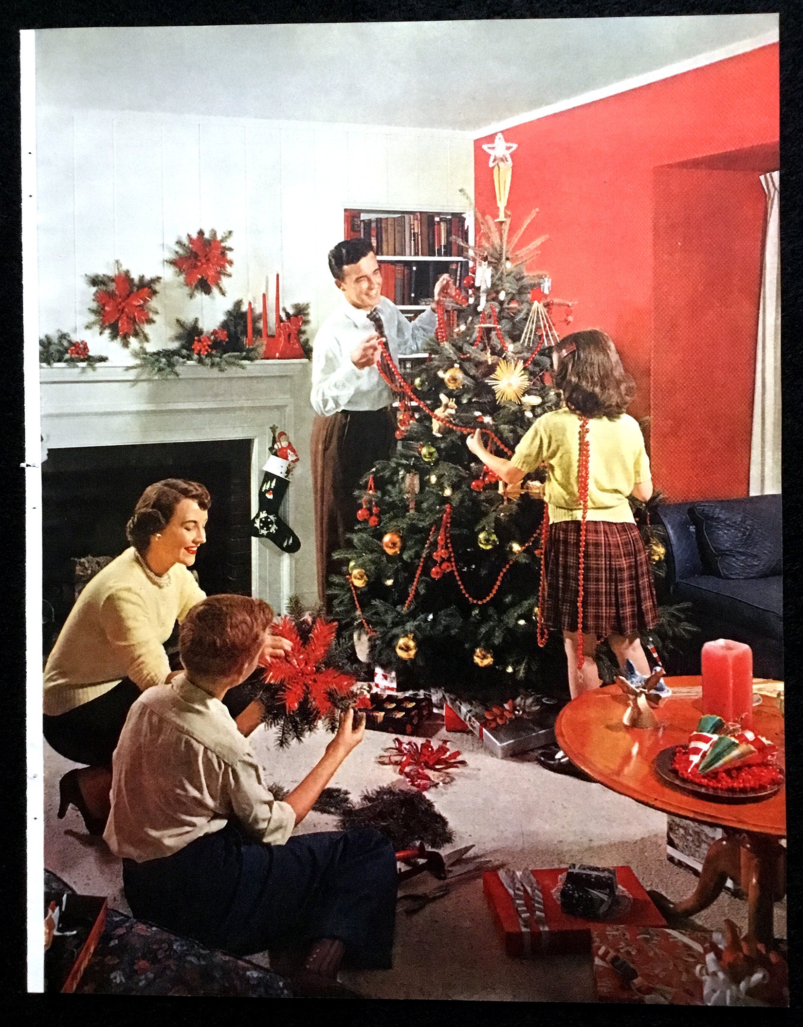 1951 Vintage Interiors Image Christmas Tree 1950s Family - Etsy ...