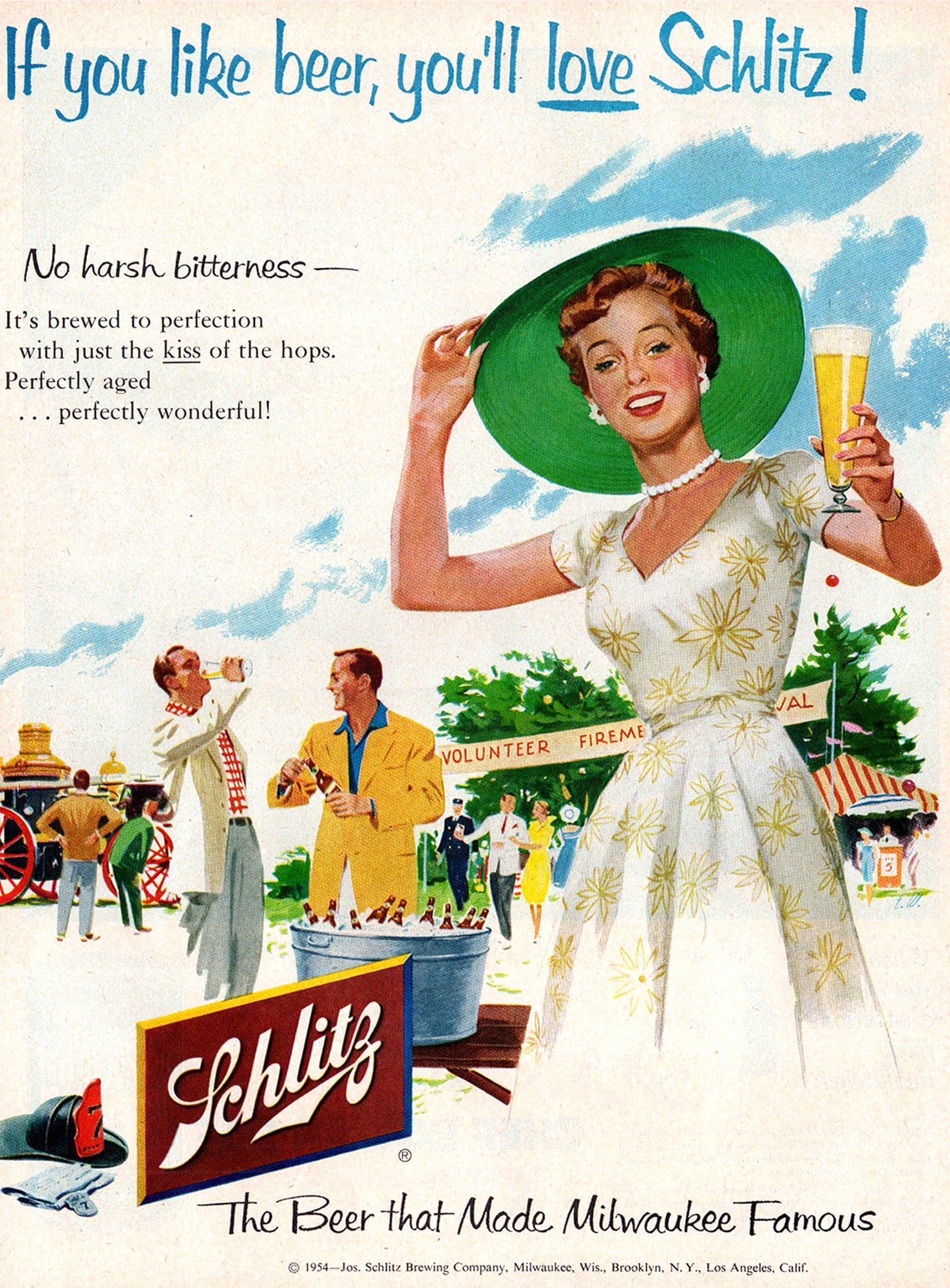 1954 Schlitz Beer Ad, Mid-century Advertising Art, August Life