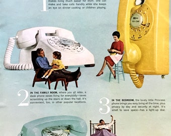 1963 Bell Telephone Ad, Princess Phone, Retro Advertising Art