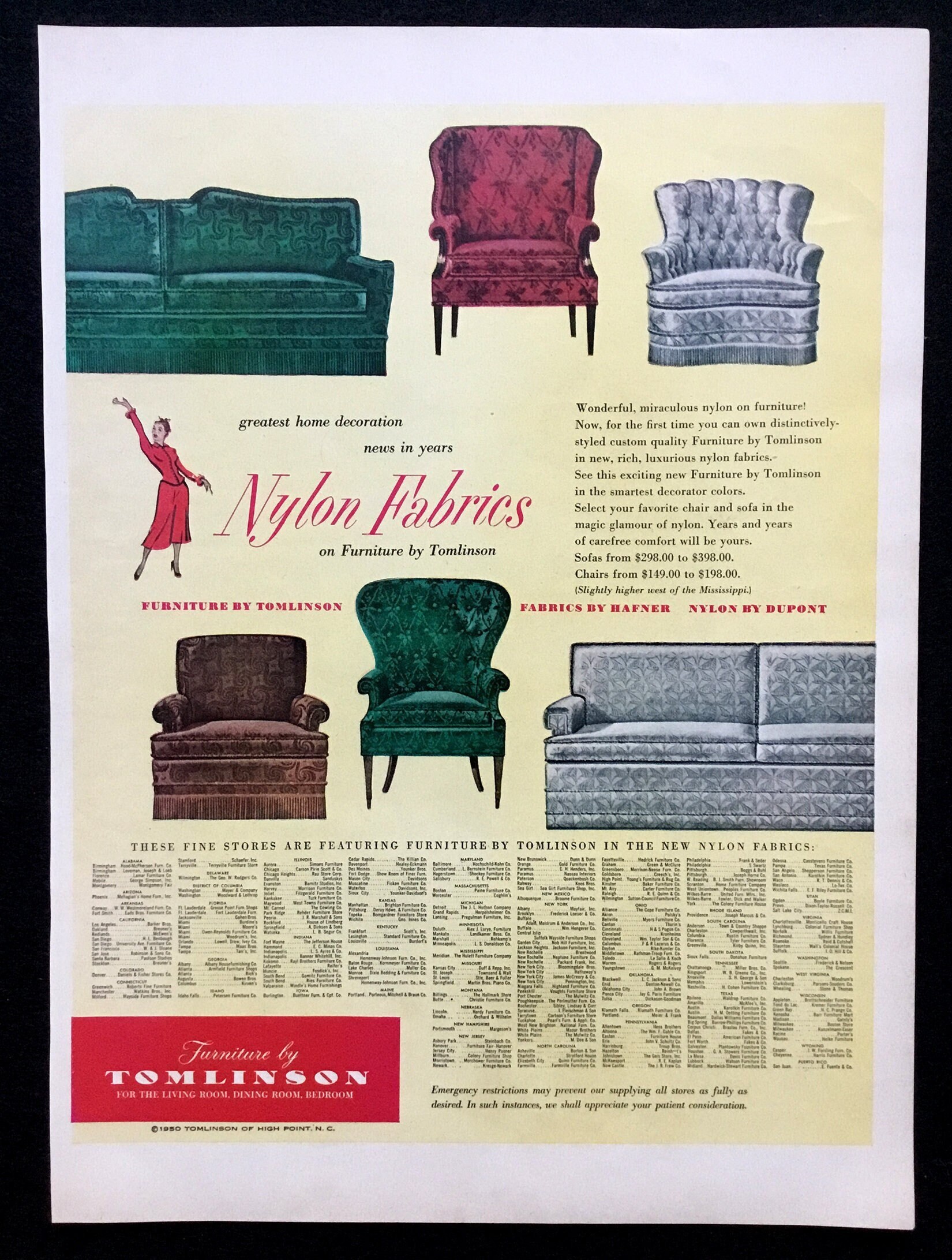 1950 Tomlinson Furniture Vintage Ad Advertising Art Magazine Ad