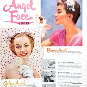 1954 Angel Face by Pond's Vintage Ad, Advertising Art, Magazine Ad, 1950's Fashion, Print Ad, Make-Up, Great to Frame. image 2