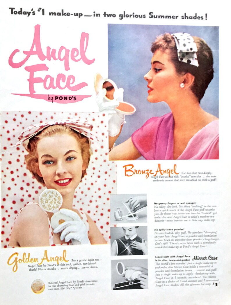 1954 Angel Face by Pond's Vintage Ad, Advertising Art, Magazine Ad, 1950's Fashion, Print Ad, Make-Up, Great to Frame. image 2