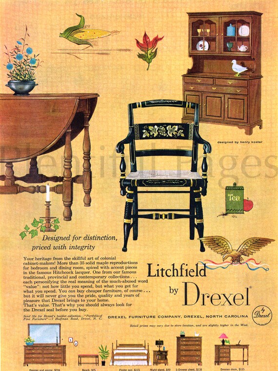 1958 Litchfield By Drexel Vintage Ad 1950 S Decor Retro Decor Advertising Art Maple Furniture 1950 S Furniture Great For Framing
