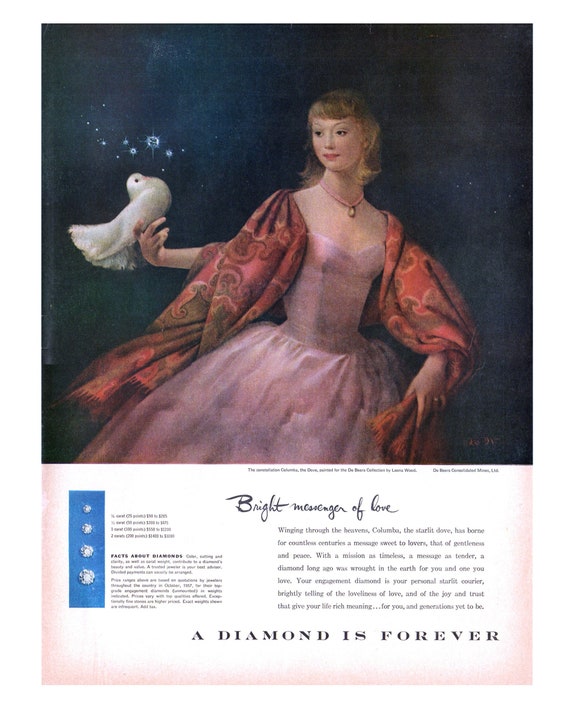 1958 De Beers Diamond Ad ~ Constellation Columba, Vintage Jewelry & Pen Ads