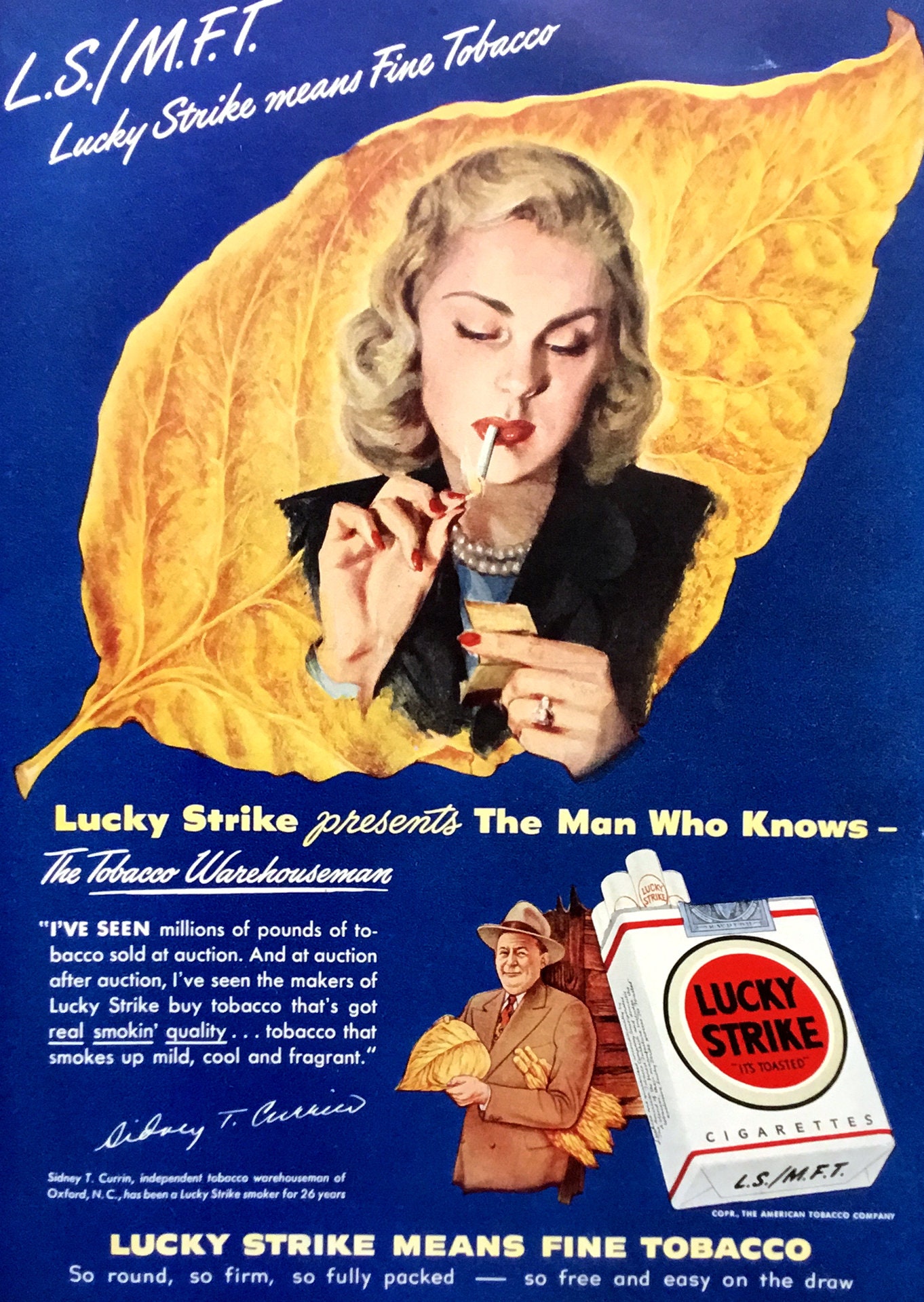 1948 Lucky Strike Cigarette Ad, Vintage Magazine Print