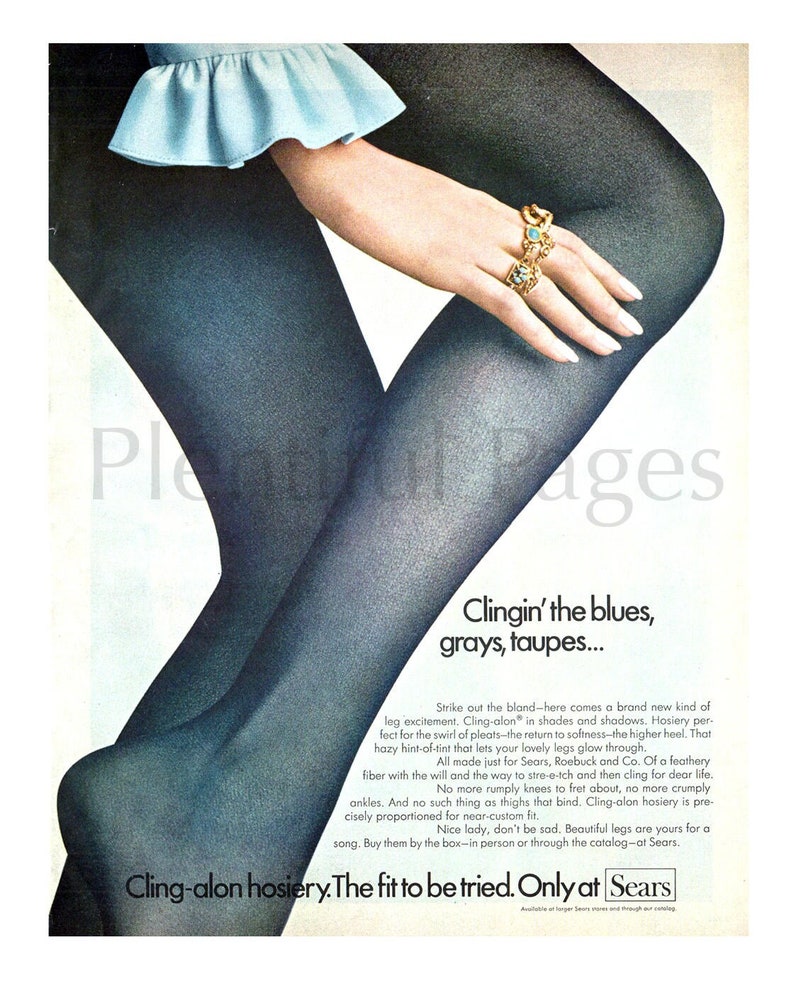 1969 Sears Cling-alon Hosiery Vintage Ad, 1960's Fashion, Panty Hose, Advertising Art, Magazine Ad, Advertisement, Great for Framing. image 1