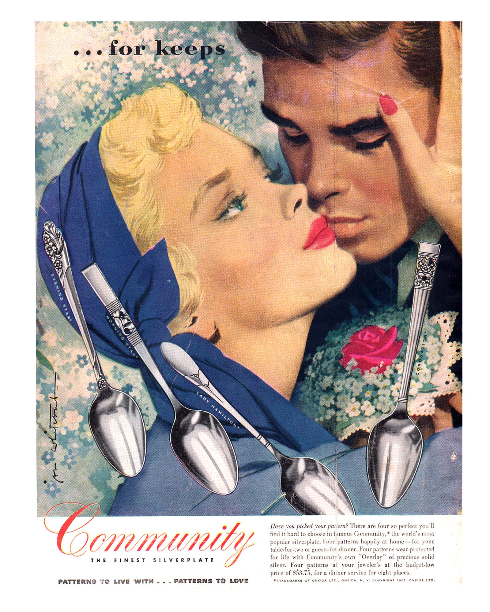 超人気新品 1950's Community Silver-plate Vintage Ad, Advertising Art アンティーク雑貨