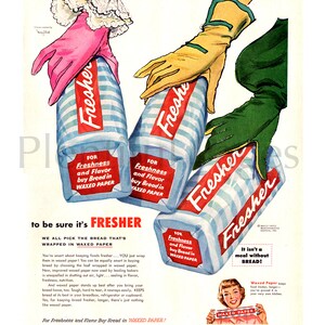 1954 Waxed Paper Vintage Ad, Advertising Art, Magazine Ad, Loaf of Bread, Advertisement, Great to Frame.